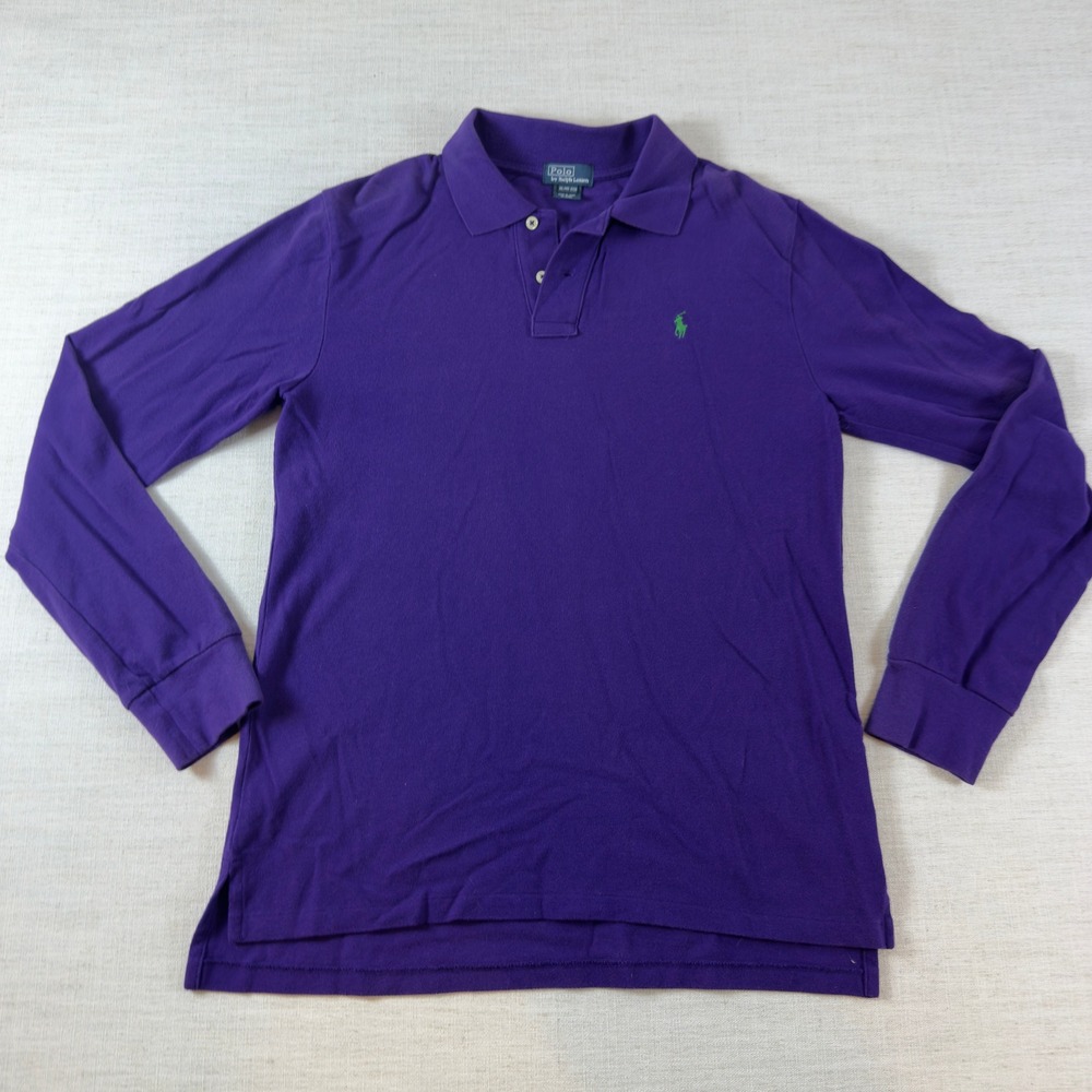 Polo Ralph Lauren Boys XL 18-20 Purple Long Sleeve Polo Shirt Green Pony Logo